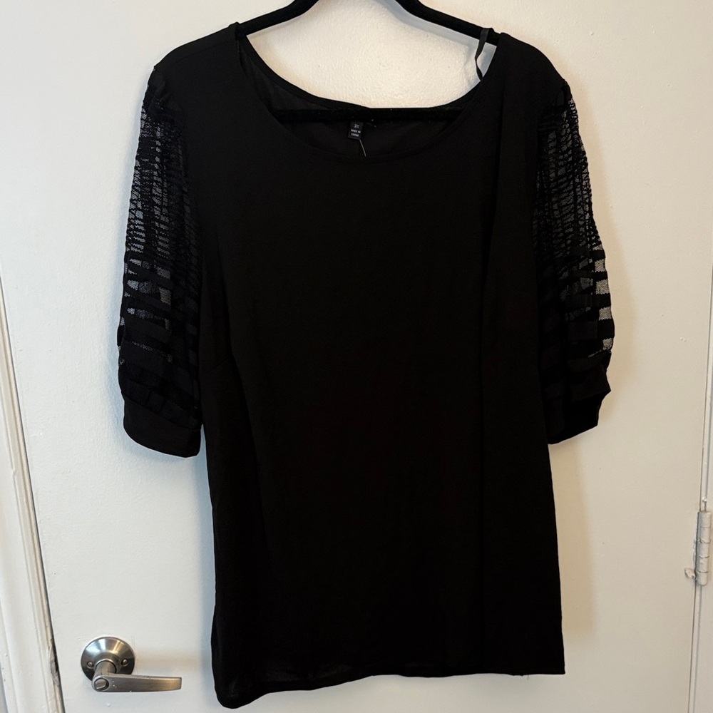 Elegant Black Women's Top with Sheer Sleeves